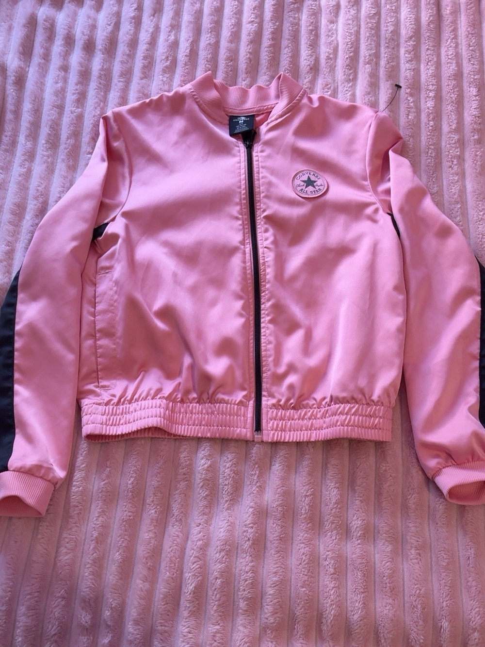 Converse Pink Bomber Jacket with Black Sleeve Stripe